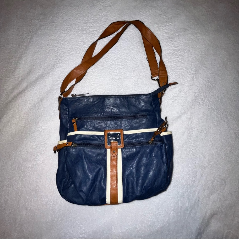 Navy Blue and brown Crossbody handbag purse